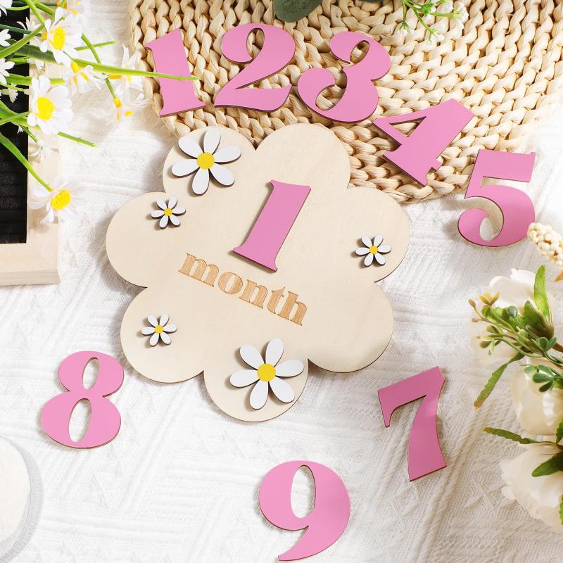 Photography Cheat Sheet - Wooden Baby Monthly Milestone Cards Flowers